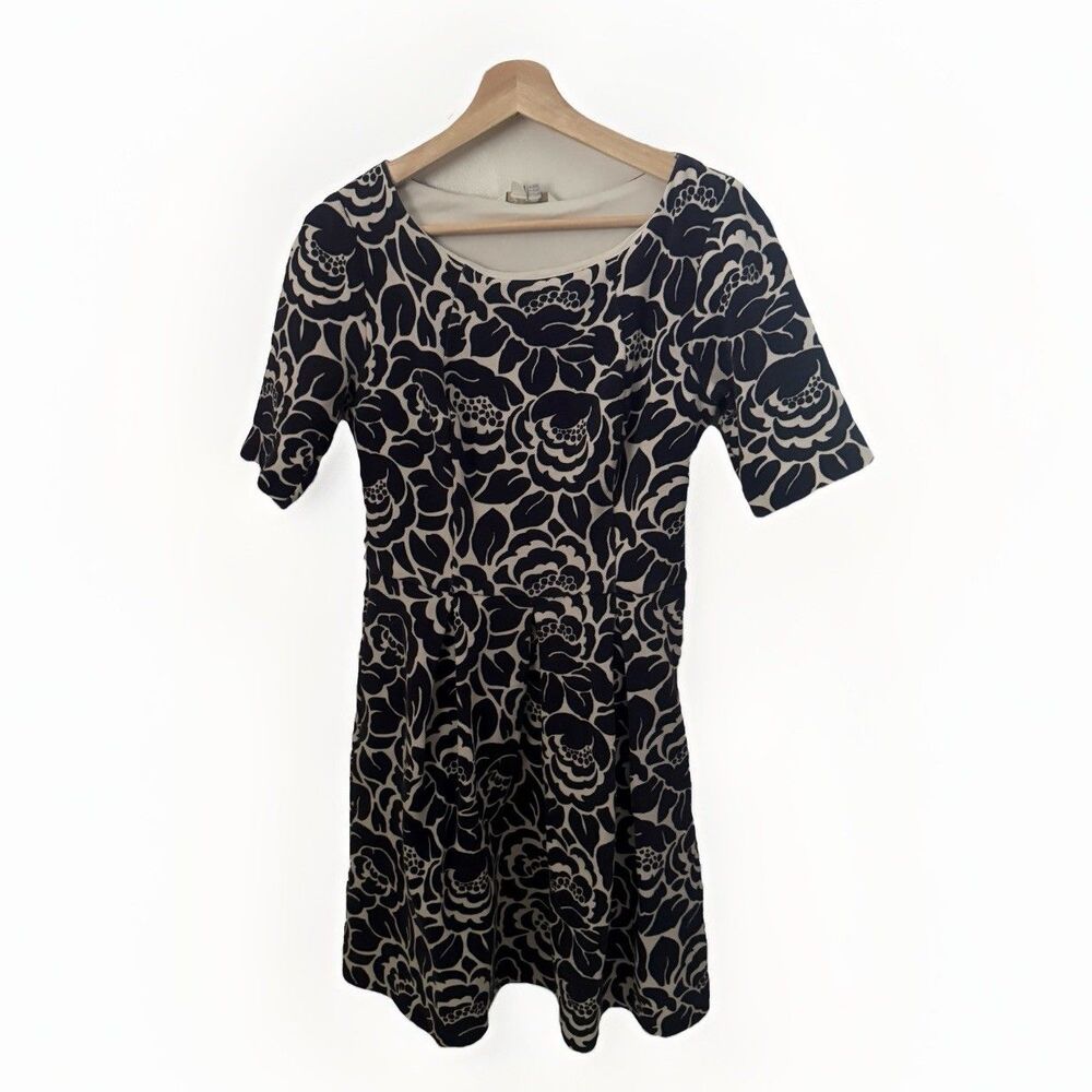 Boden Lindsey Ponte Texture Cotton Blend Peony A-Line Dress Women Blue White 8R